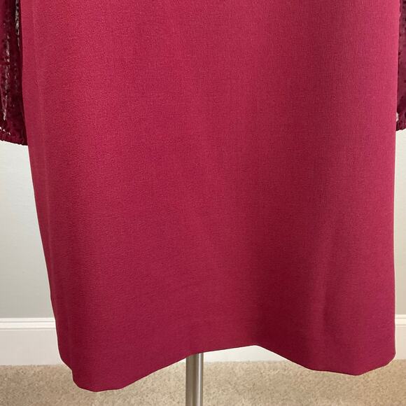 Vince Camuto Long Sleeve Mini Shift High Tie Neck Size 14W Bordeaux Red Holiday - Picture 9 of 13
